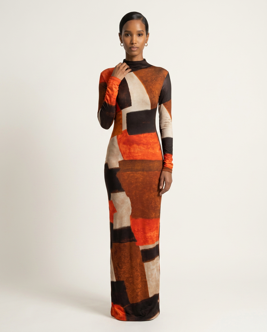 Kutula Geo-Print Mock Neck Gown