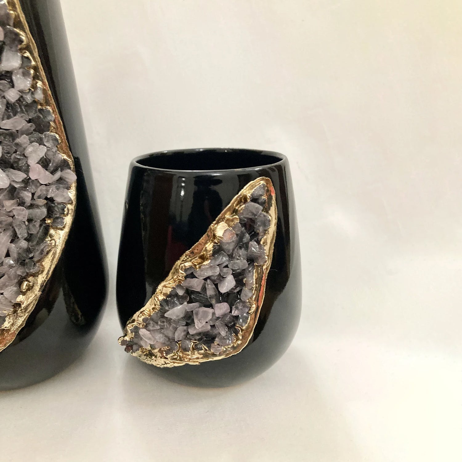 Luxe Crystal Vase Set – Svart Keramik & Agat (2-pack)