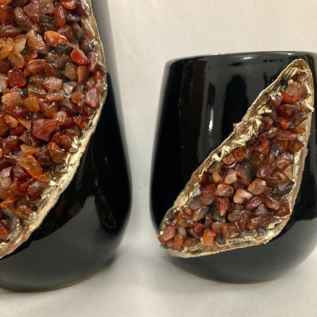 Luxe Crystal Vase Set – Svart Keramik & Agat (2-pack)