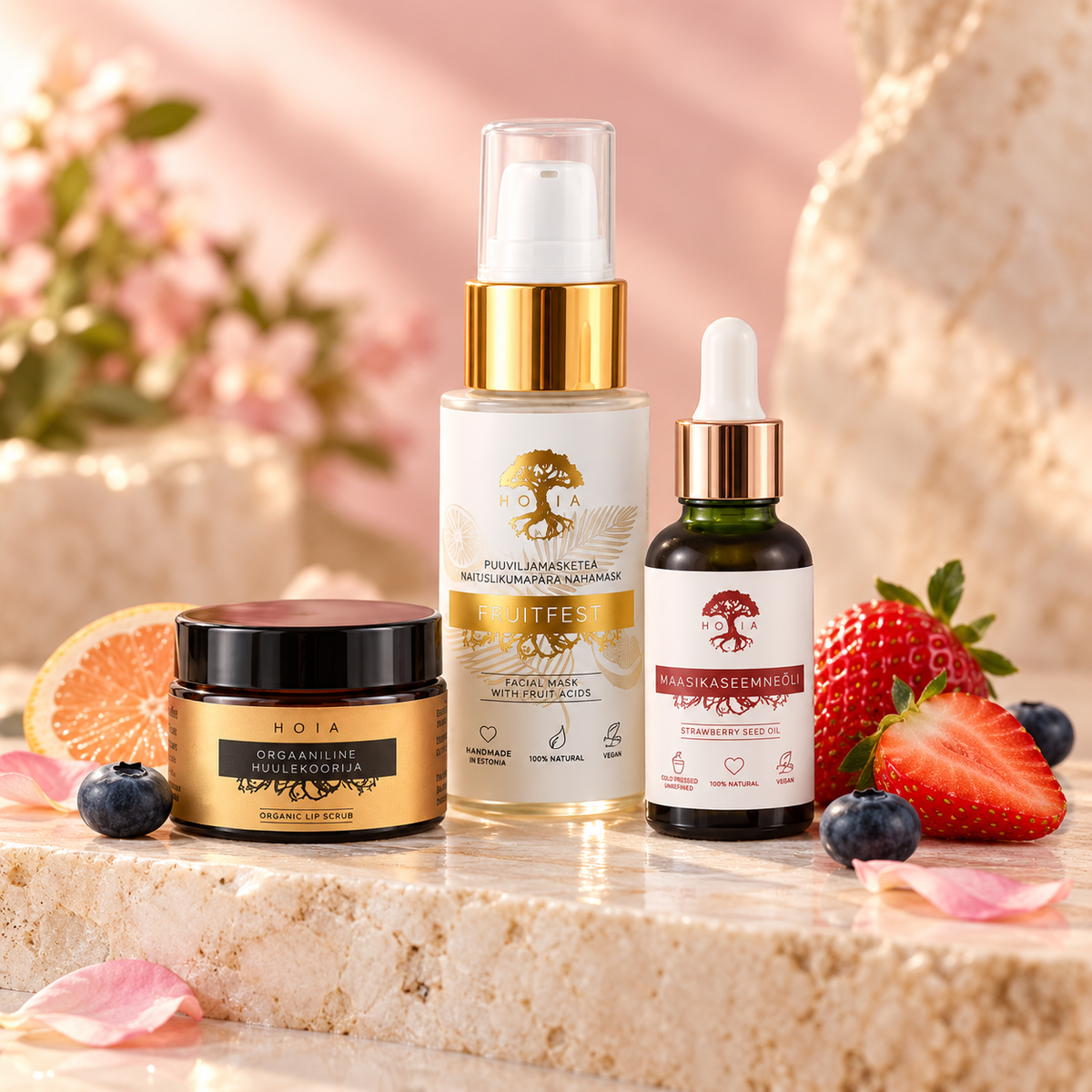 Berry Kiss Glow Ritual – ansiktsmask, jordgubbsfröolja och läppskrubb