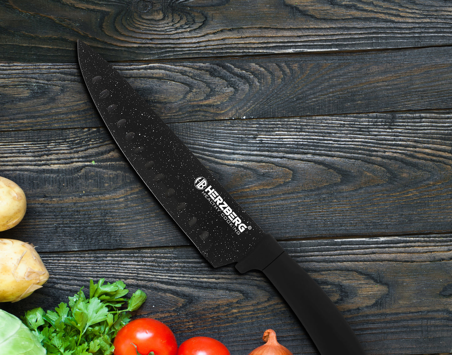 Knivset 8-pack med knivställ - svart marmor