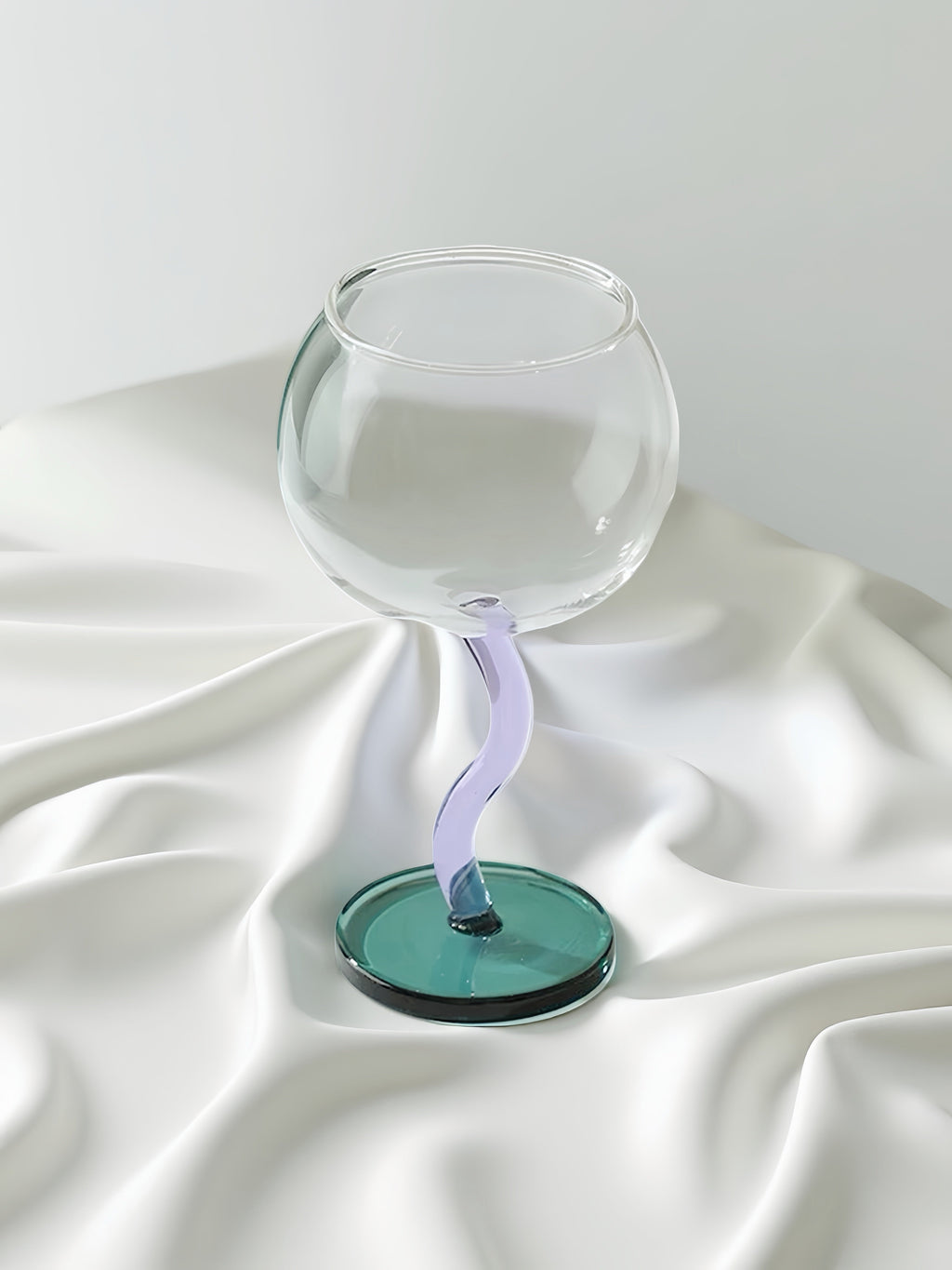 Handblown Bubble Wine Glass - Retro Whimsical Eclectic Wavy Stemmed Goblets-9