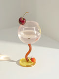 Handblown Bubble Wine Glass - Retro Whimsical Eclectic Wavy Stemmed Goblets-5