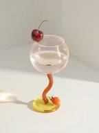 Handblown Bubble Wine Glass - Retro Whimsical Eclectic Wavy Stemmed Goblets-5