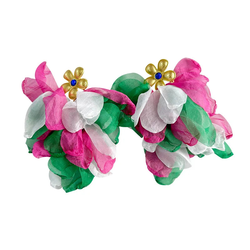 Vibrant Gold Flower Tassel Drop Earrings