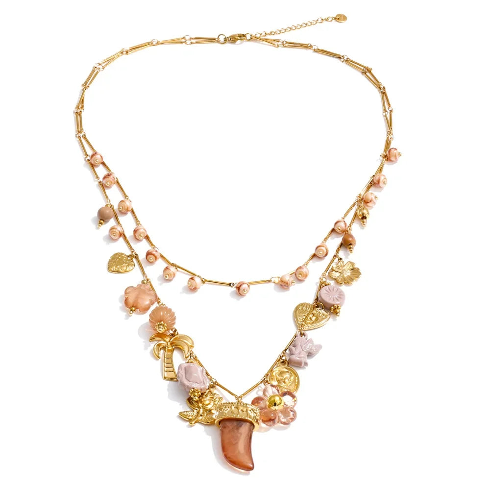 Wanderlust – Guldpläterat lagerhalsband med berlocker