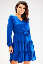 Sommrig Miniklänning med lång ärm  blå