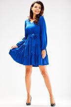 Sommrig Miniklänning med lång ärm  blå