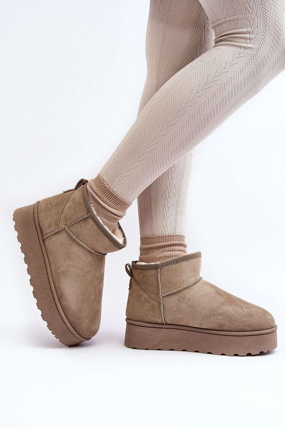 Moccaboots med varm päls Beige