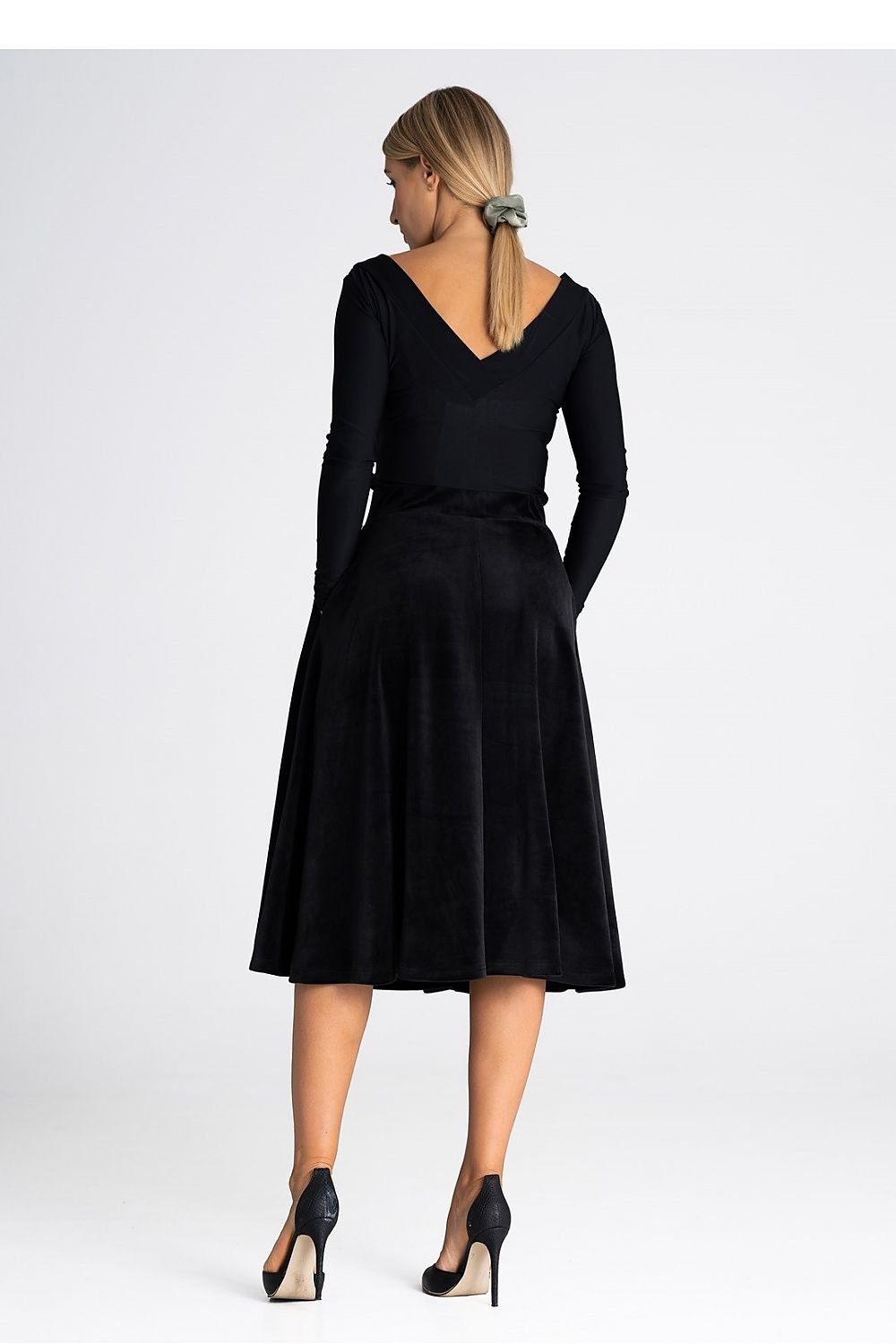 Elegant Sammet Midikjol svart