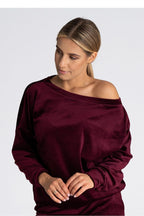 Tröja i sammet off-shoulder  vinröd