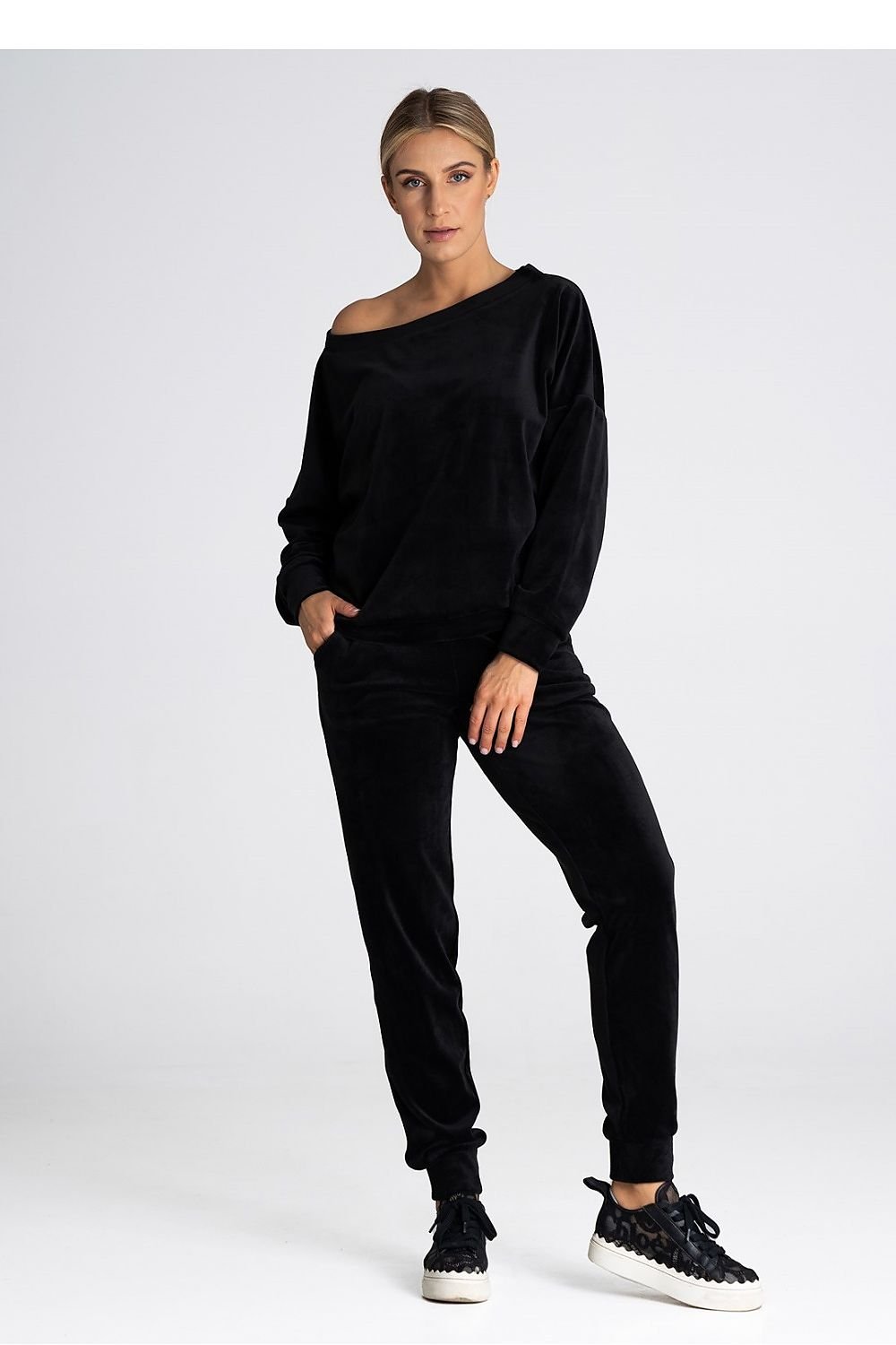 Tröja i sammet off-shoulder  svart