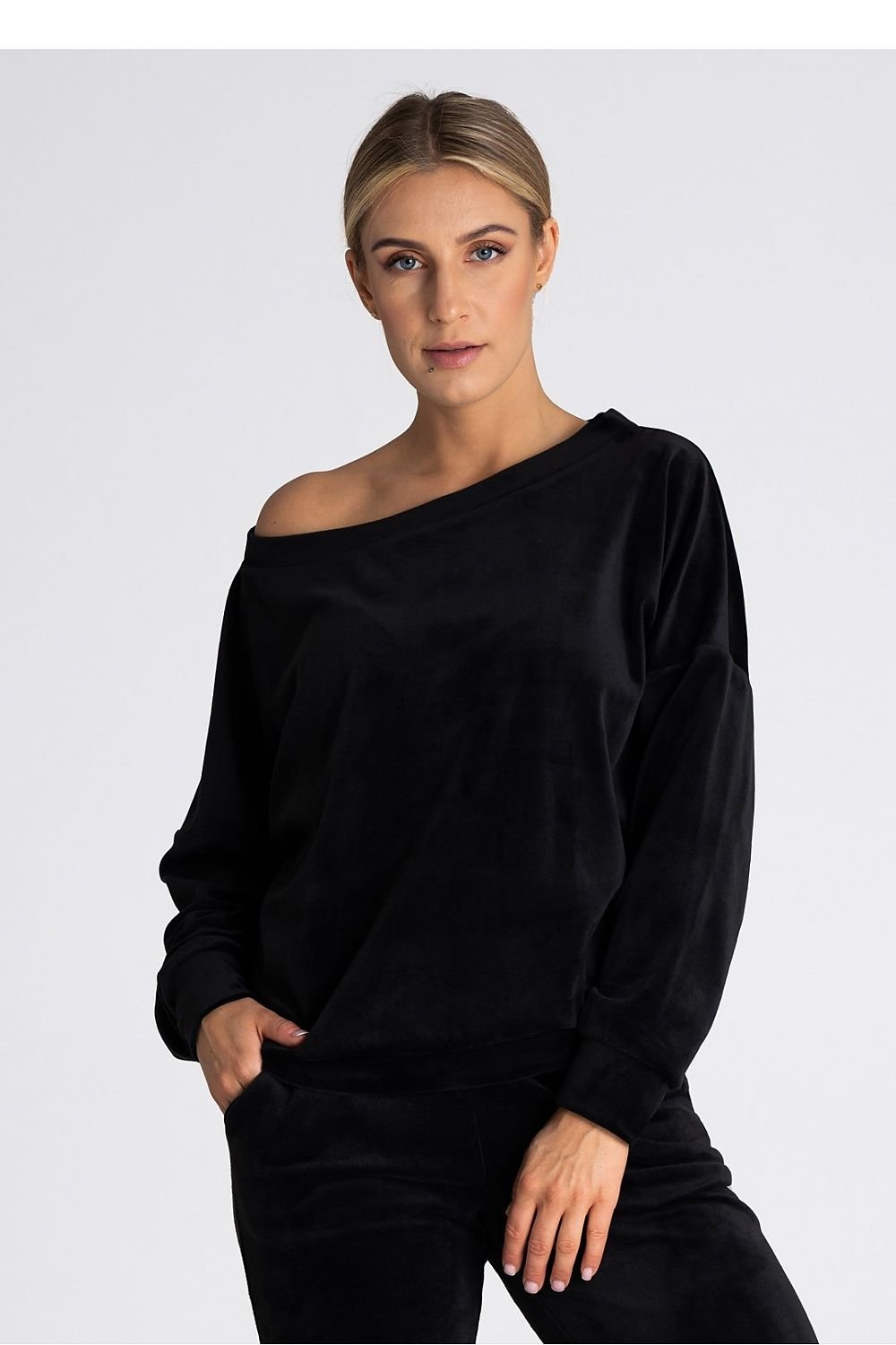 Tröja i sammet off-shoulder  svart