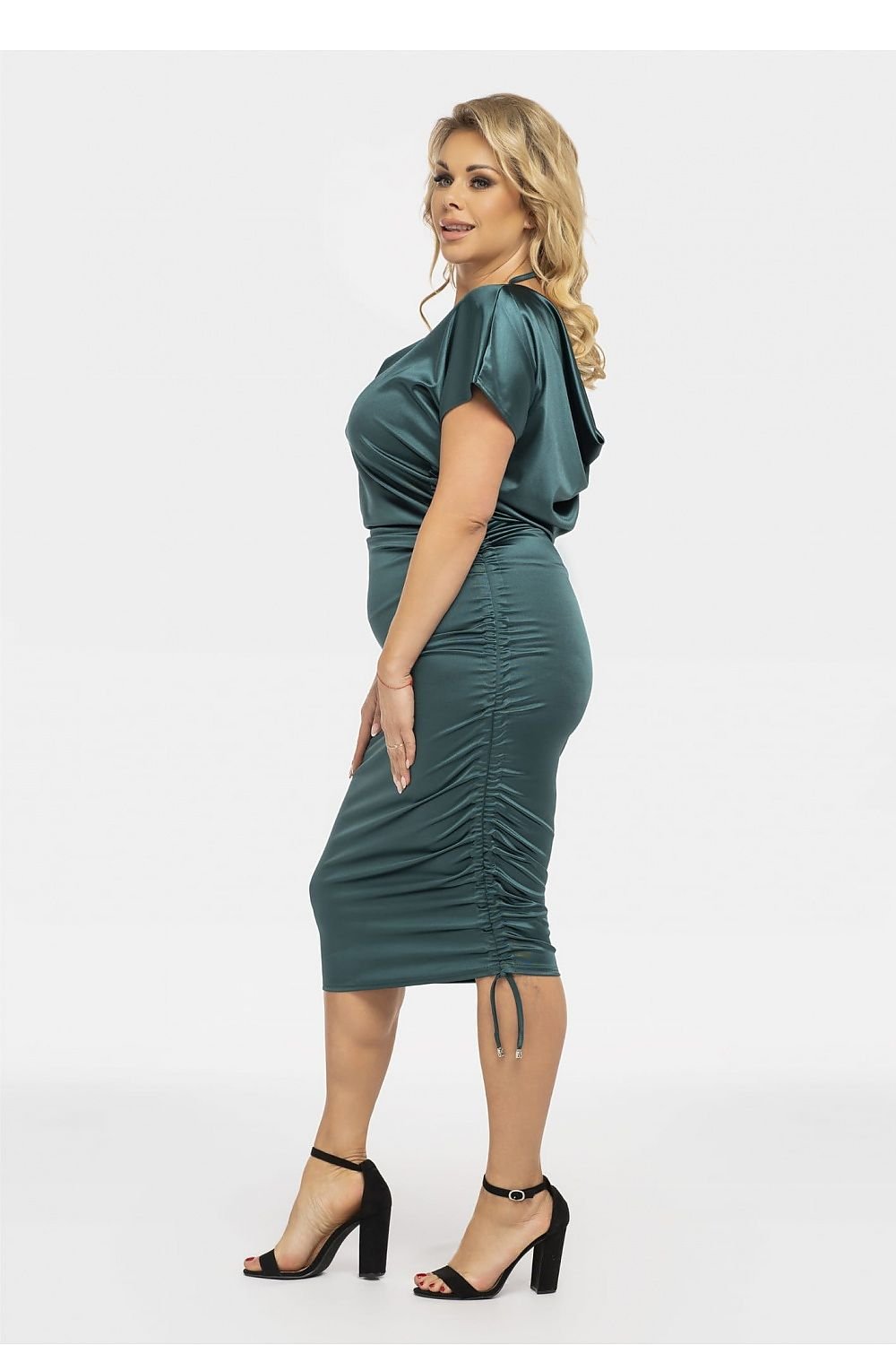 Plussize Midi Satin Klänning  Grön