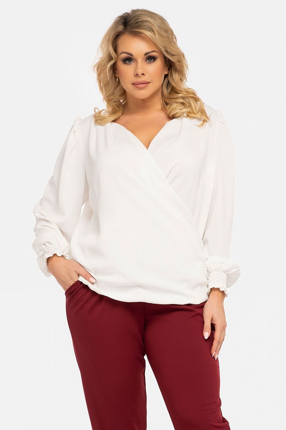 Plussize V-ringad Blus Vit