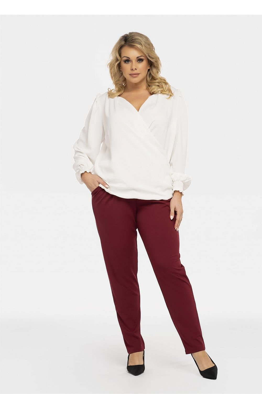 Plussize V-ringad Blus Vit