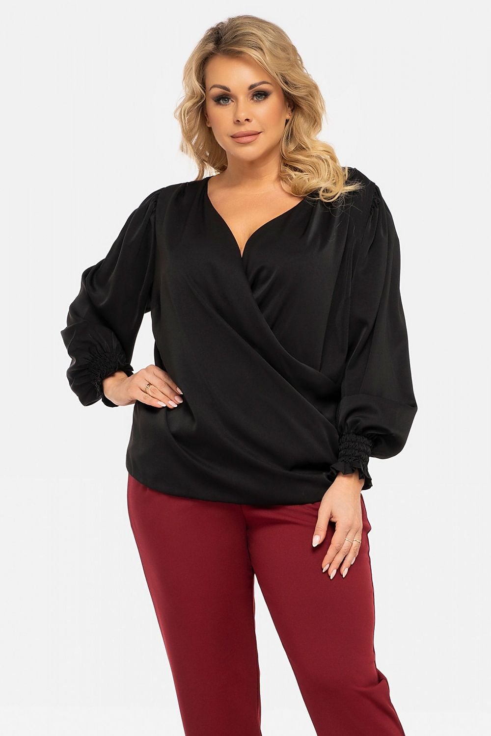 Plussize V-ringad Blus Svart