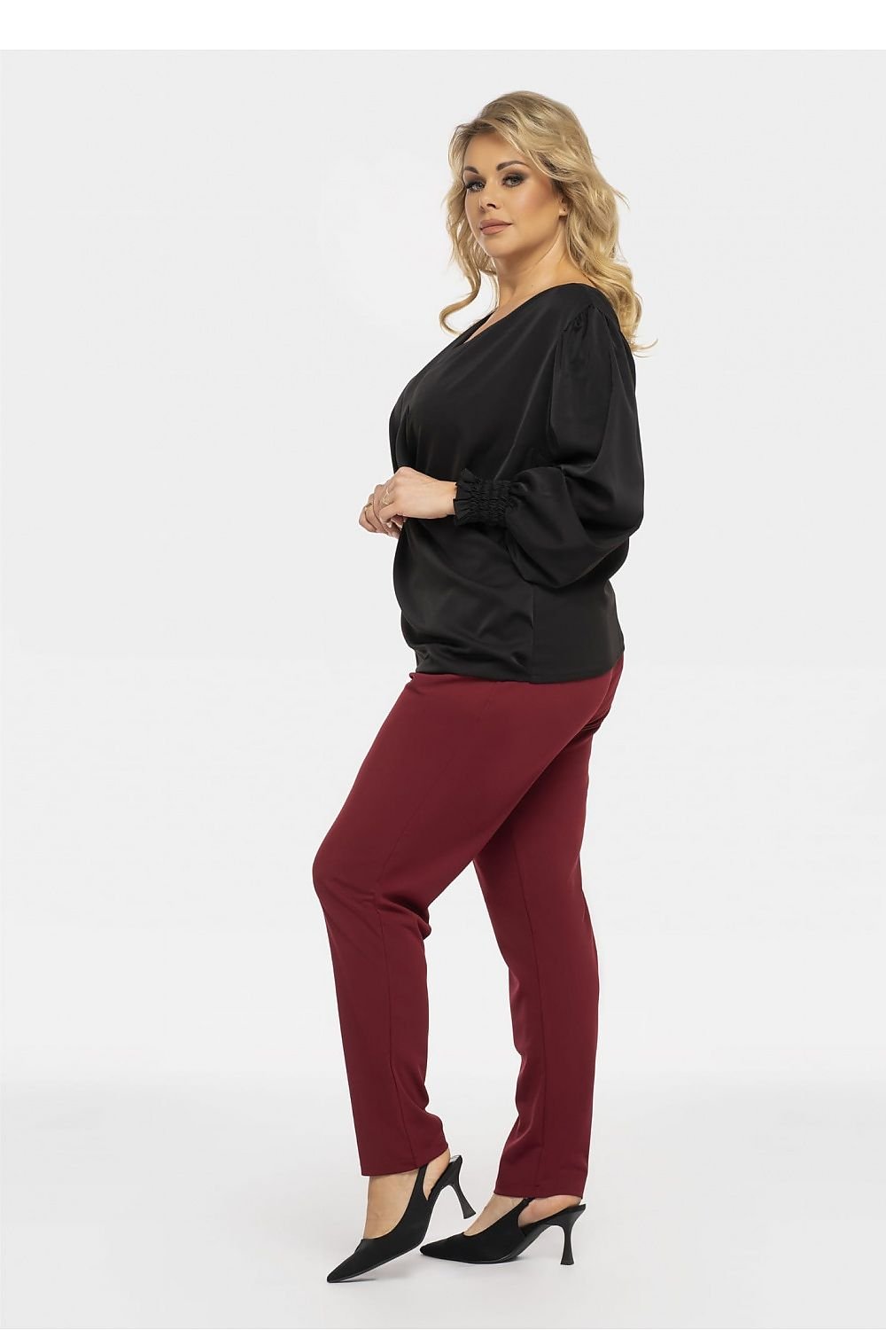 Plussize V-ringad Blus Svart