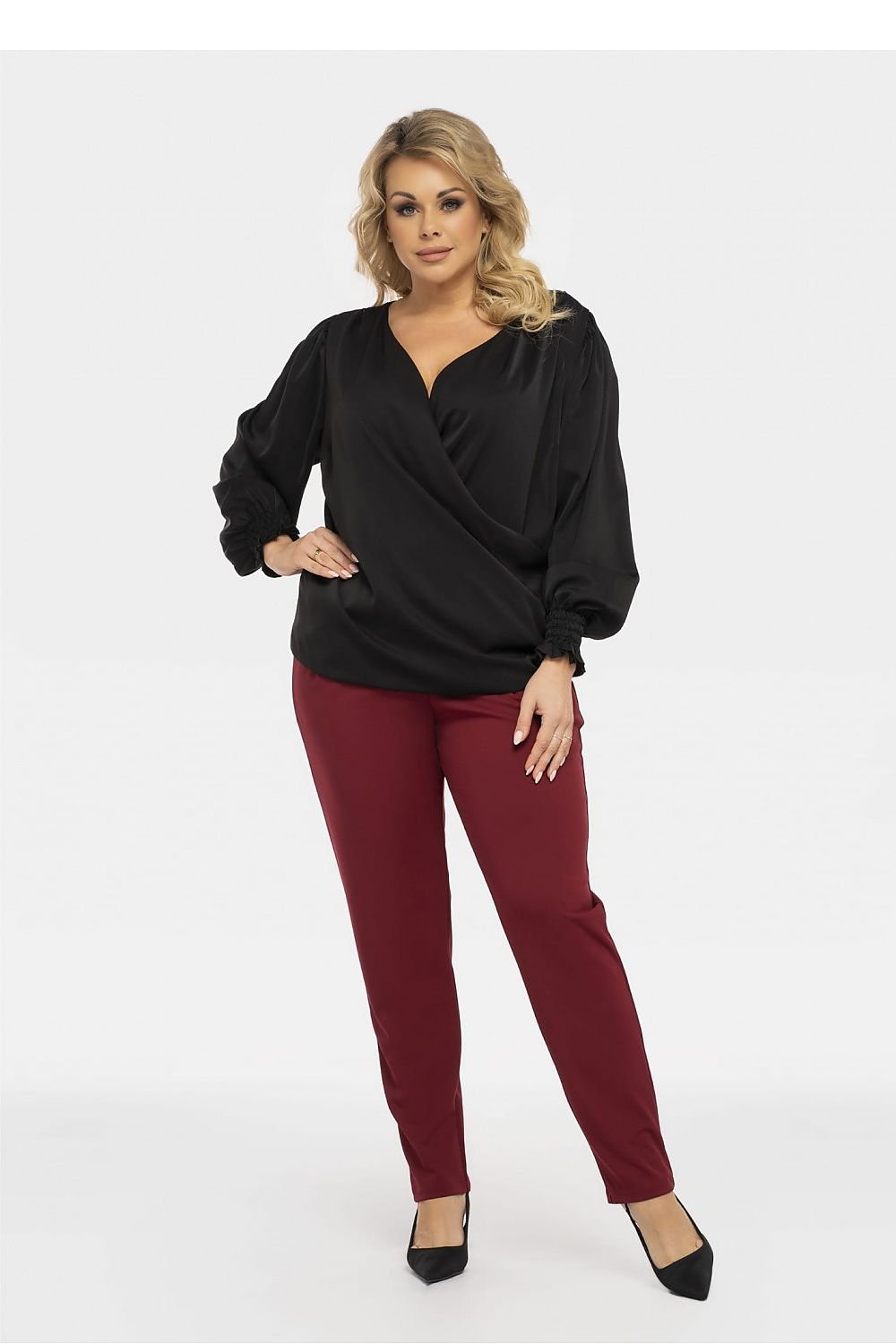 Plussize V-ringad Blus Svart