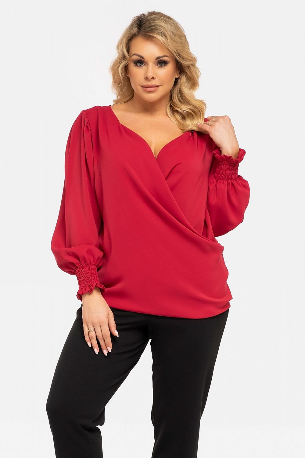 Plussize V-ringad Blus Röd