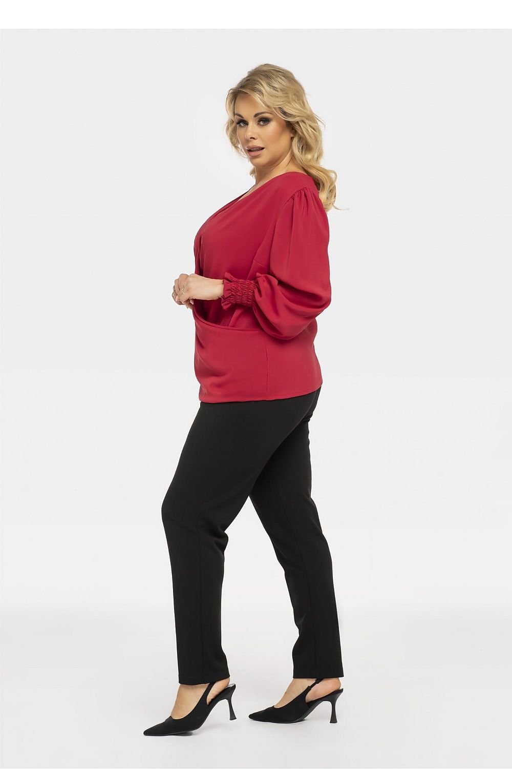 Plussize V-ringad Blus Röd