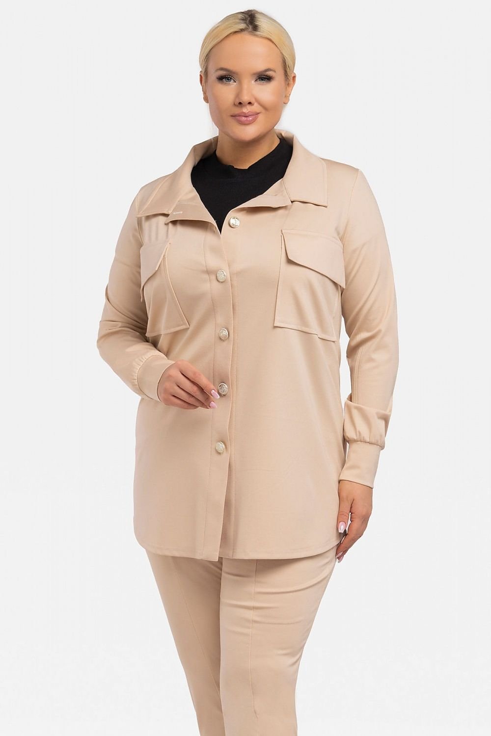 Skjorta med fickor  Beige plussize 