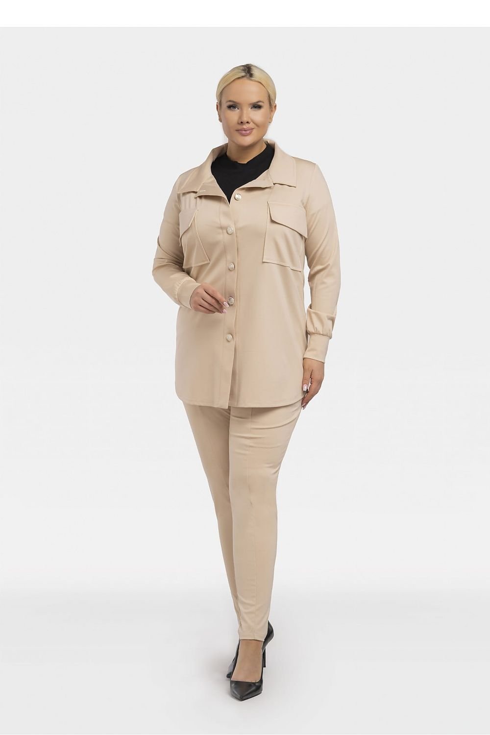 Skjorta med fickor  Beige plussize 