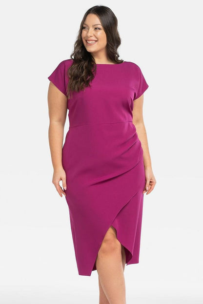 Midiklänning Dam kort ärm plussize fuchsia