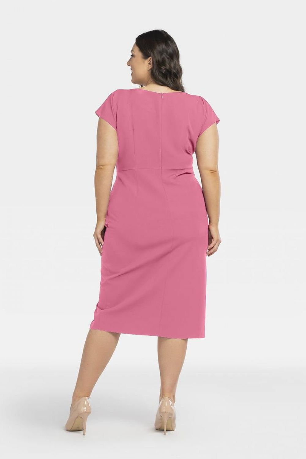 Midiklänning Dam kort ärm plussize rosa