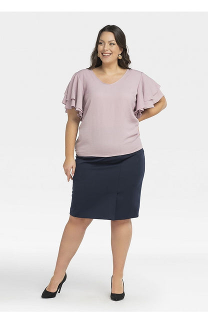 Blus Dam V-ringad Plussize  rosa