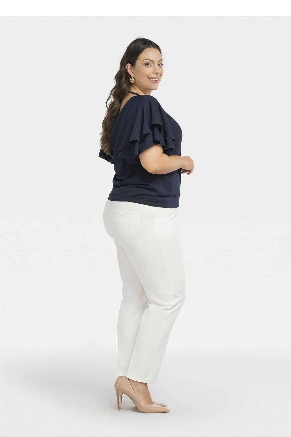 Blus Dam V-ringad Plussize  marinblå