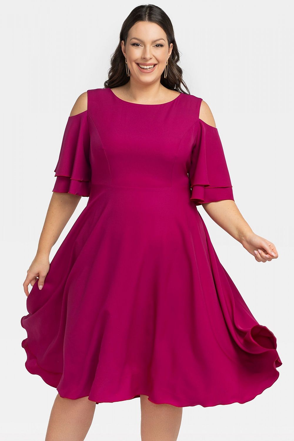 Midiklänning vid ärm plussize Fuchsia