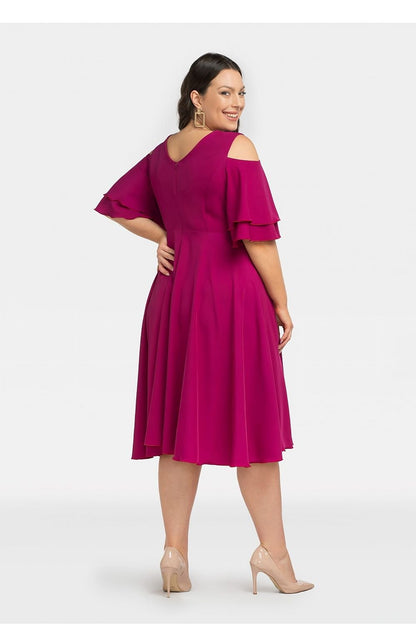 Midiklänning vid ärm plussize Fuchsia