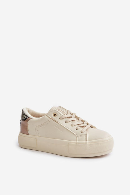 Dam Sneakers med snörning i läder  beige