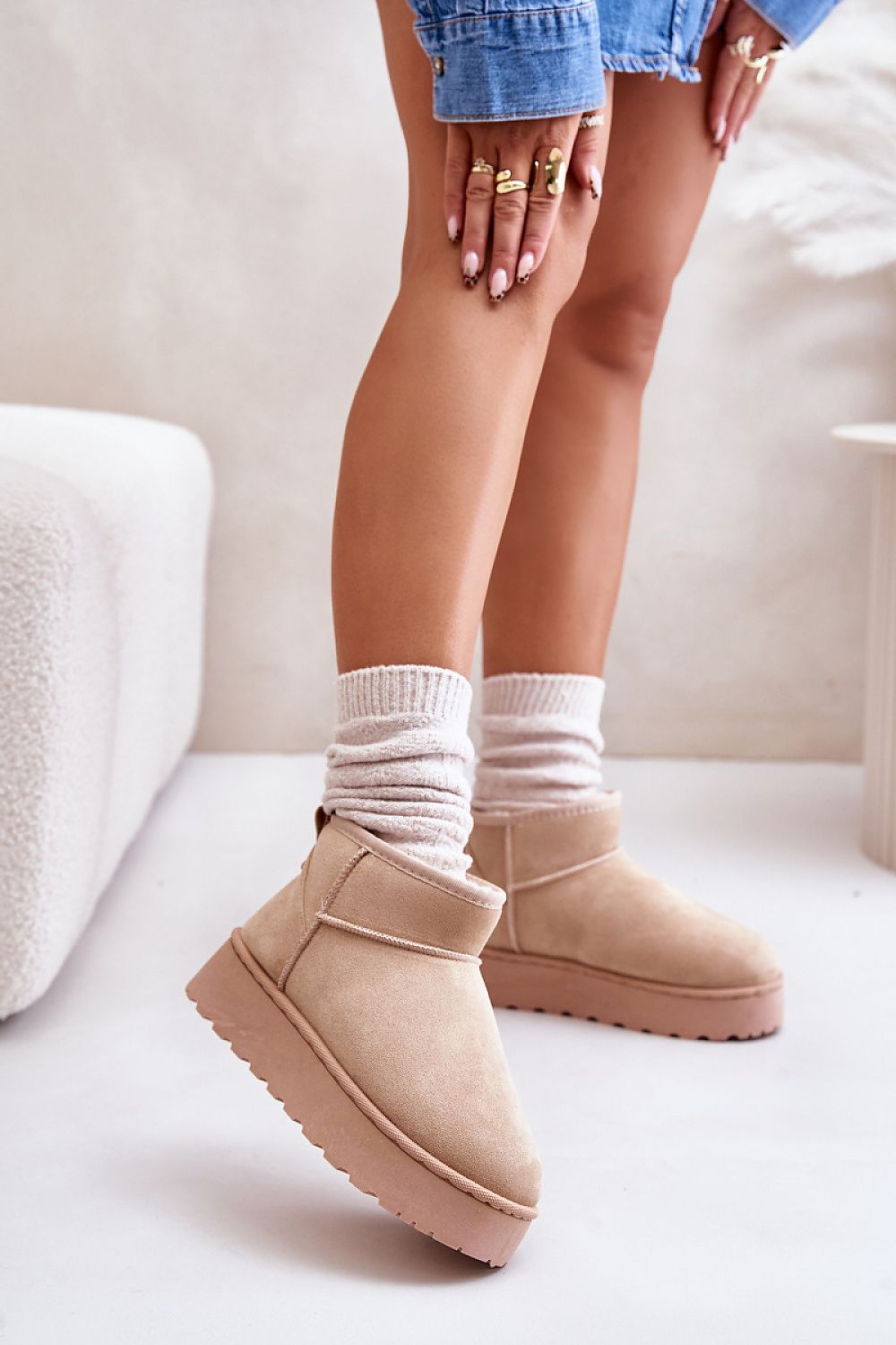 Moccaboots med varm päls Beige 