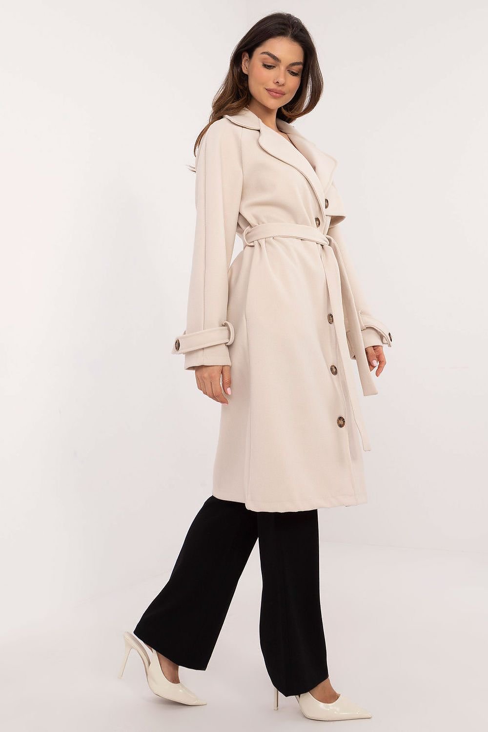 Knälång Trenchcoat med midjebälte  Beige