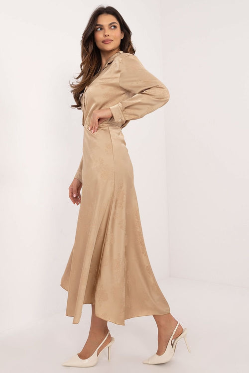 Camélia Satinmidi – Broderad Kjol med Elegant Fall