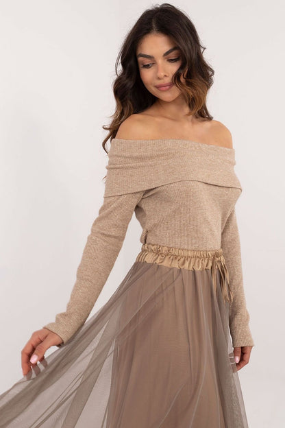 off-shoulder top långarmad beige
