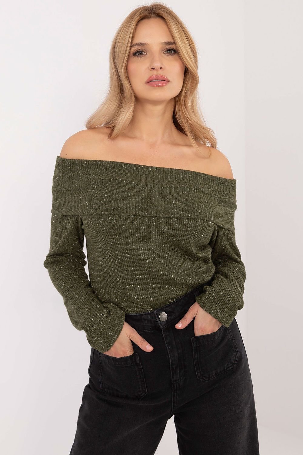 off-shoulder top långarmad grön