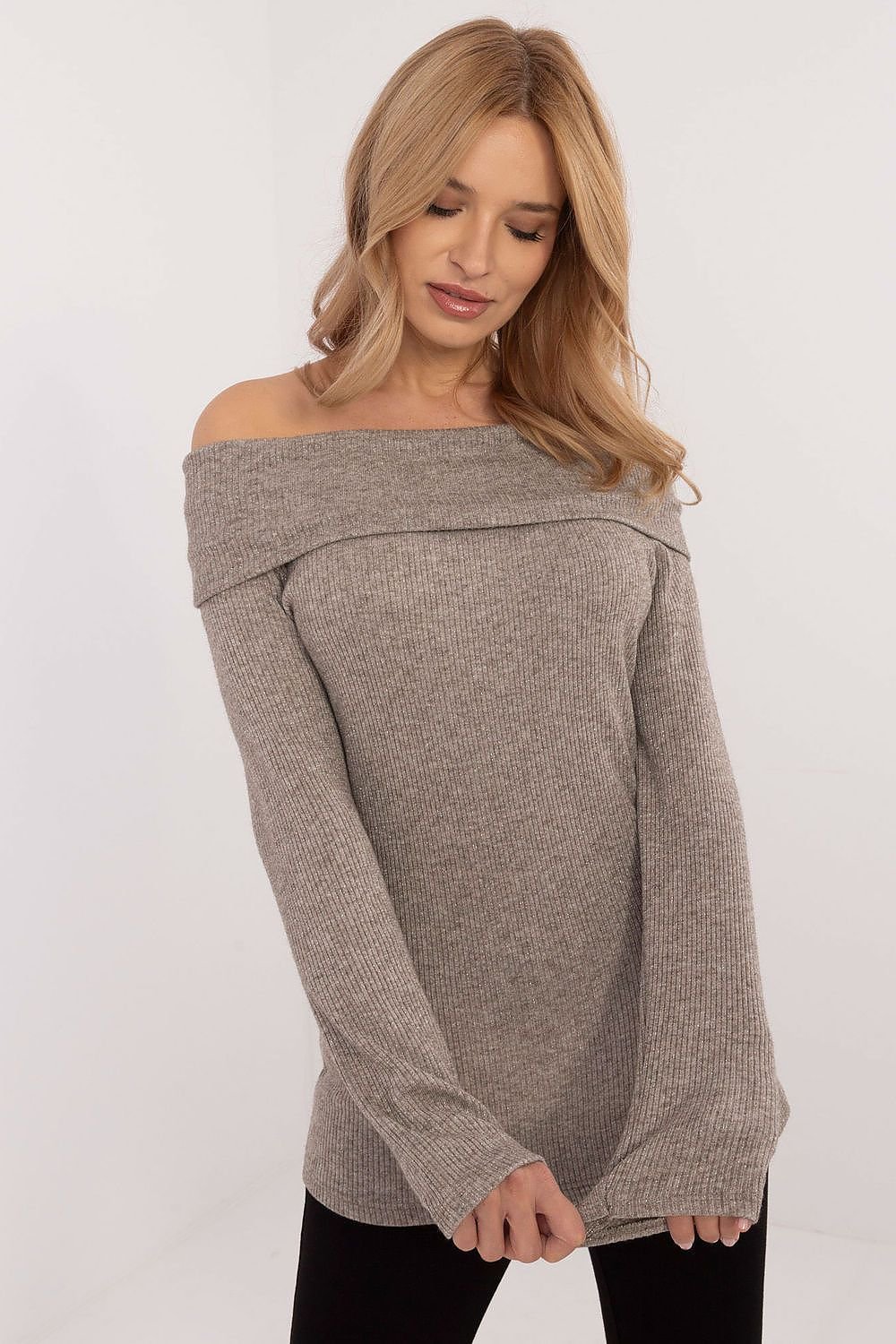 off-shoulder top långarmad beige