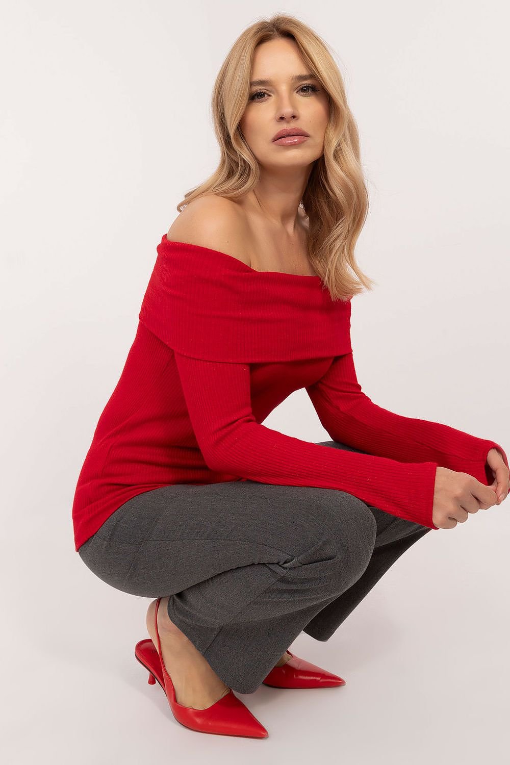 off-shoulder top långarmad röd