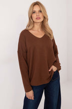 V-ringad stickad Tröja brun
