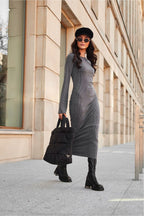 Långärmad vardagsklänning maxi mörkgrå