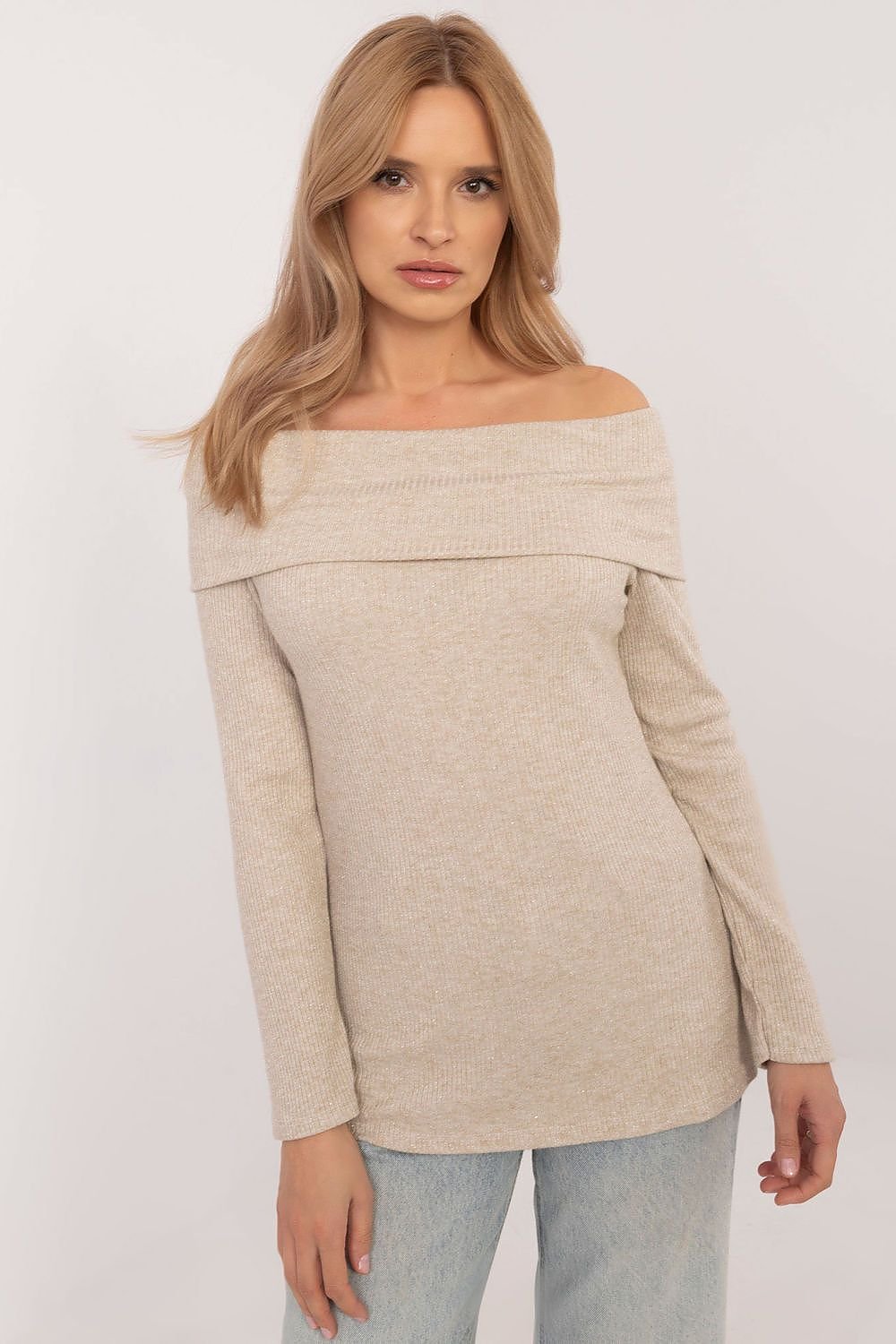 off-shoulder top långarmad beige