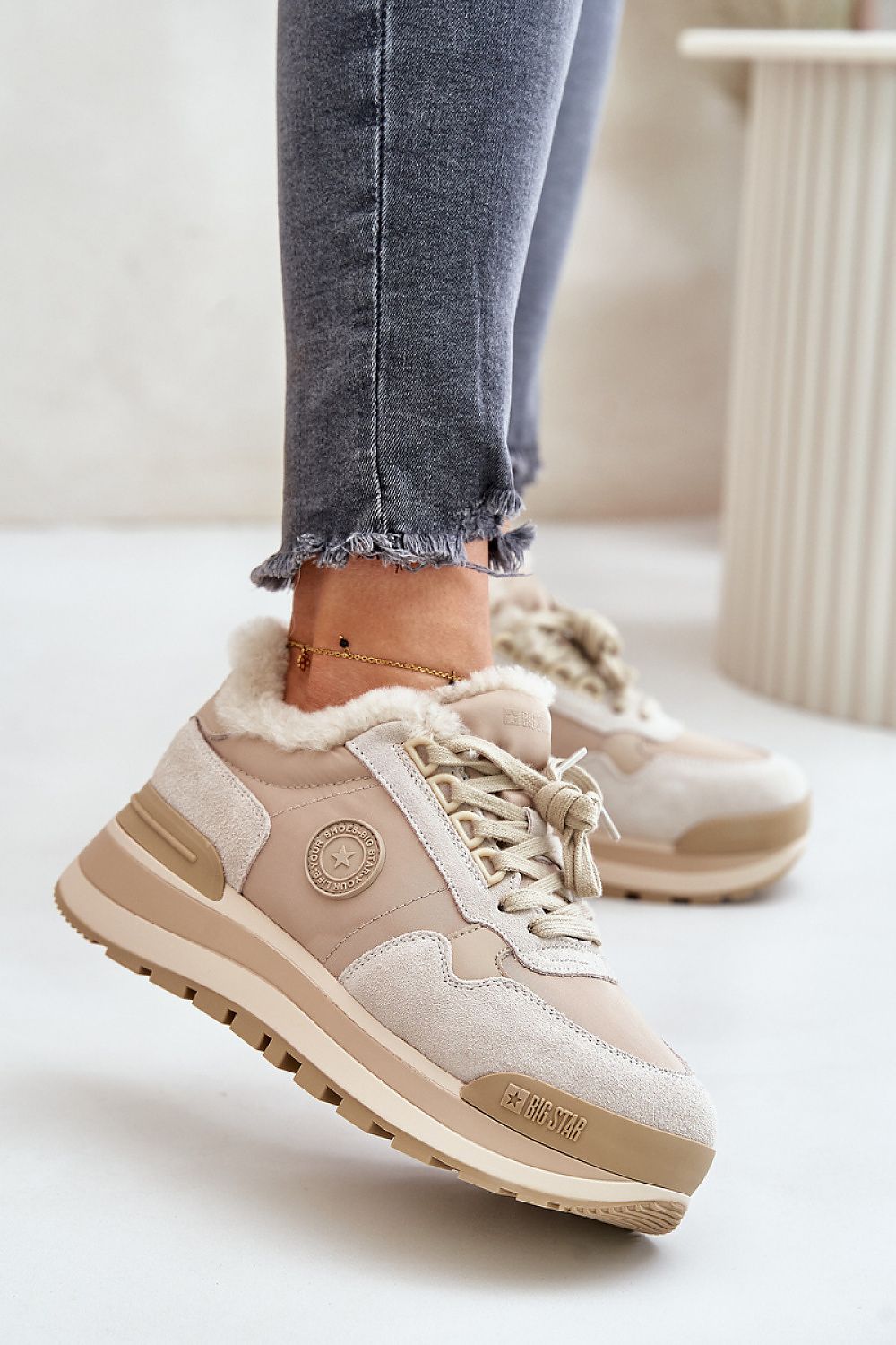 Vinter sneakers med värmande päls Beige 