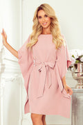 Sofia-klänning - mini klänning med midjebälte puderrosa
