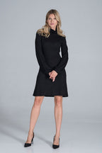 Ribbad Miniklänning med polokrage svart