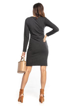 V-ringad vardagsklänning i bomull mörkgrå