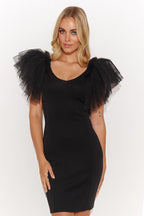 Cocktailklänning med puffärmar svart