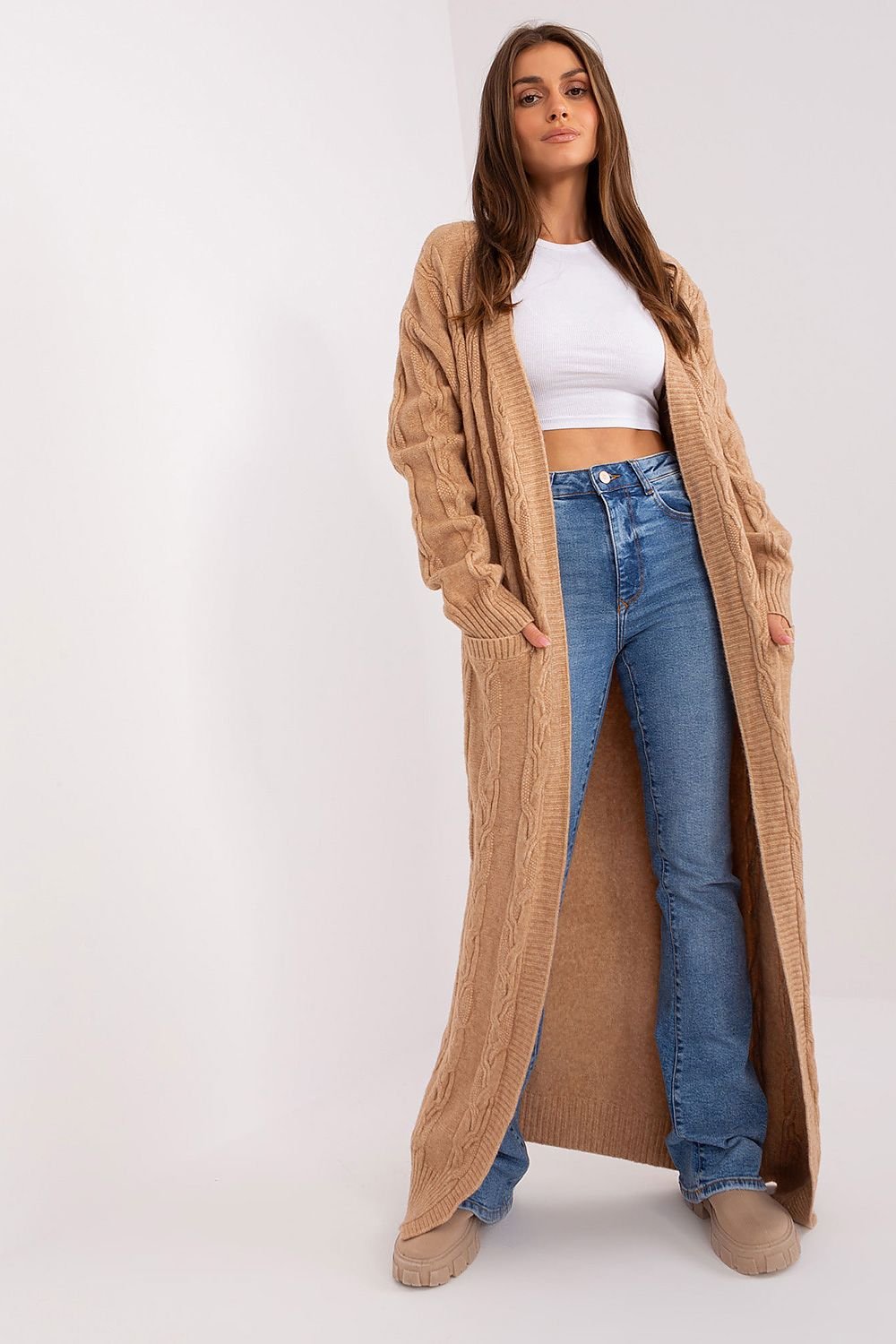 Lång cardigan ljusbrun